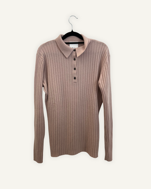 Maglione Allude a Coste Rosa Cipria con Colletto a Polo