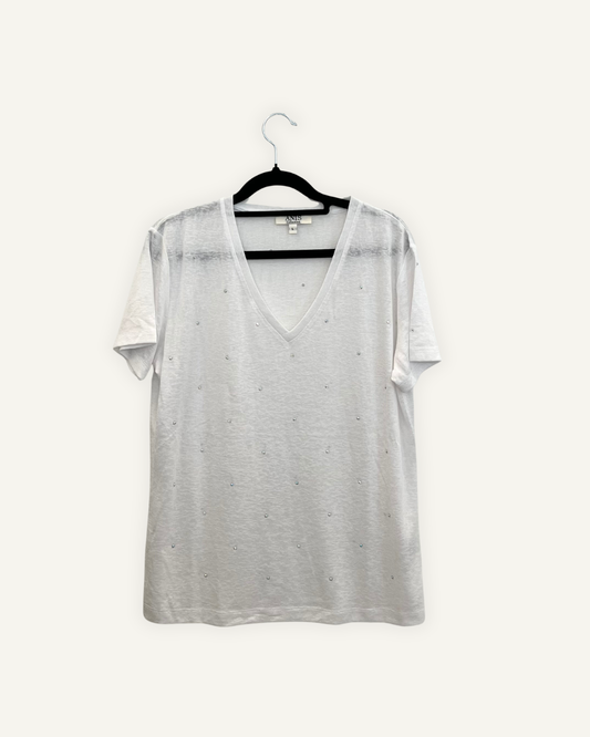 T-shirt Anis scollo a v con micro strass