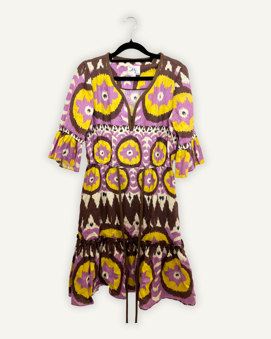 Abito Milly con Stampa Ikat e Gonna a Balze