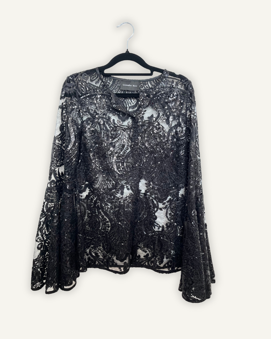 Top Cristopher More in Pizzo e Paillettes Nero