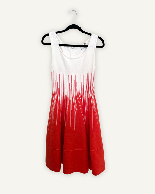 Abito di Moresi A-Line Ombré Bianco e Rosso con Grafica a Linee