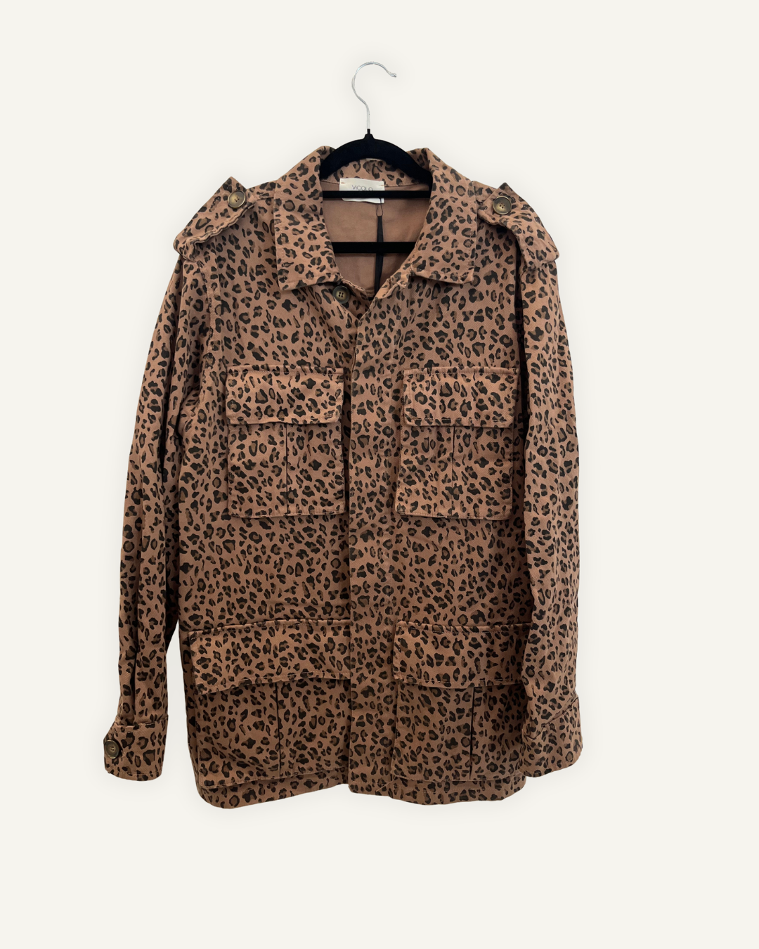 Giacca Militare Vicolo a Quattro Tasche con Stampa Animalier Leopardata