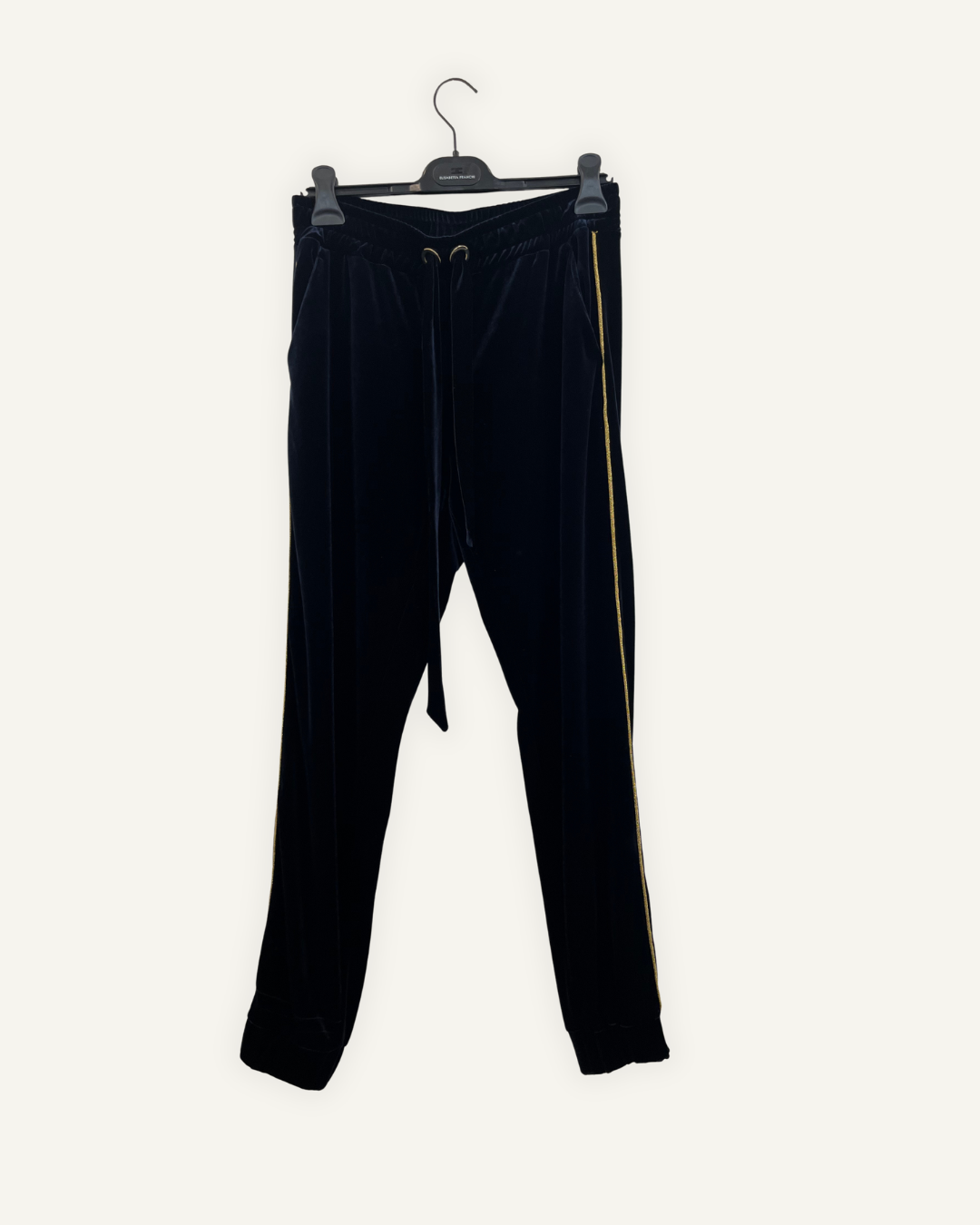 Pantaloni Pinko Jogger in Velluto blu con Banda Laterale Dorata