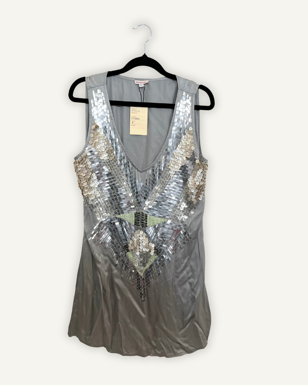PAROSH Grey Jewel Tank Top with Sequin Embroidery