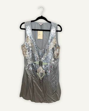 PAROSH Grey Jewel Tank Top with Sequin Embroidery