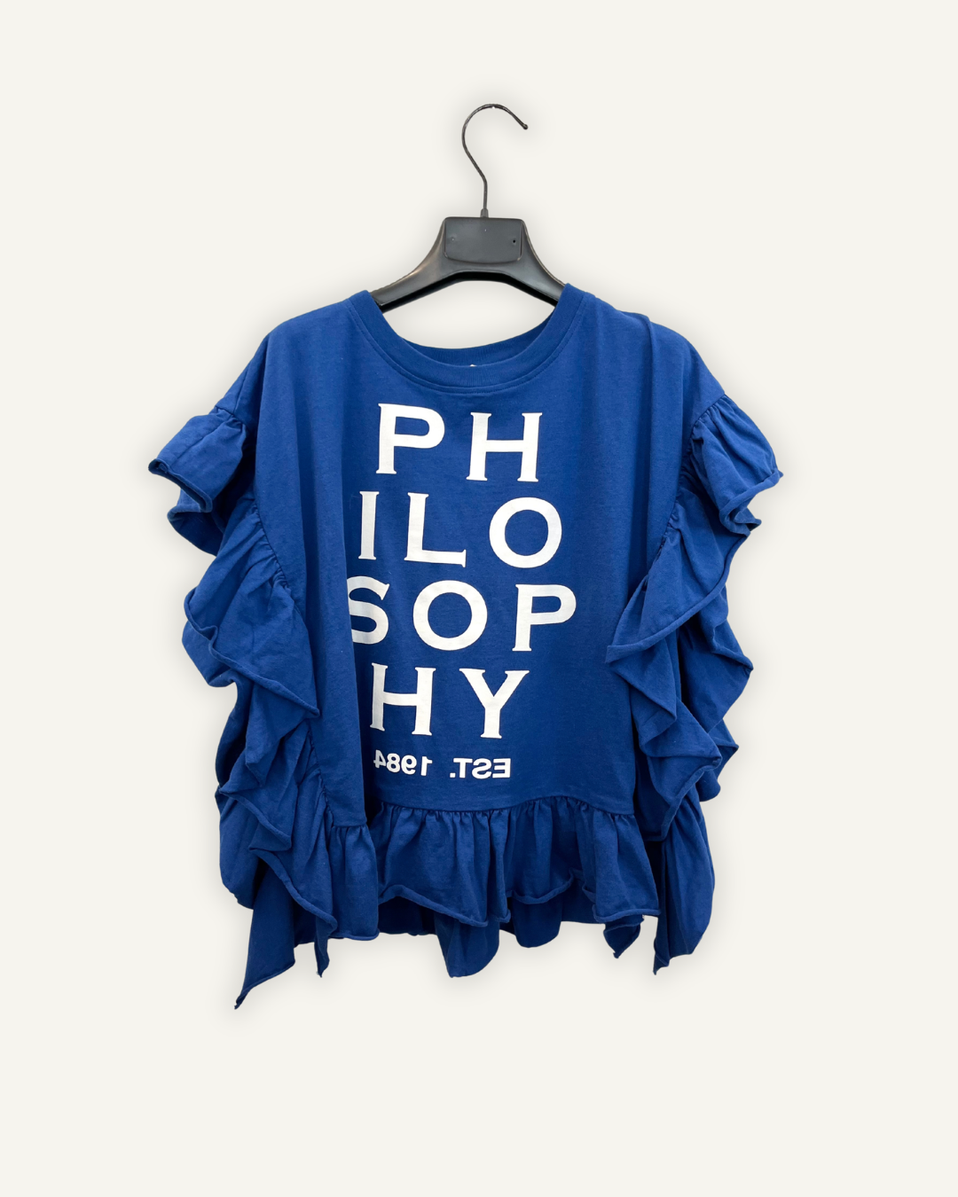 T-shirt di Philosophy over blu con ruches e grafica