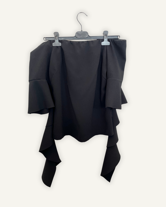 Top Pinko bardot off-the-shoulder con maxi volanti