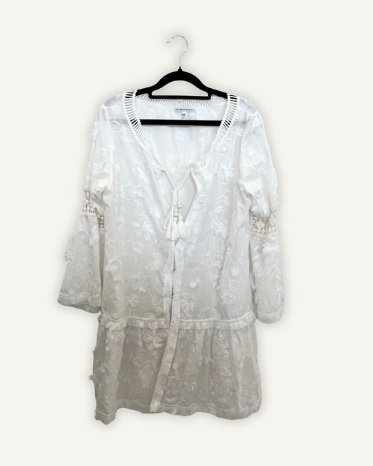 Mini Abito Raffaela D'Angelo Boho-Chic Bianco con Pizzo e Frange