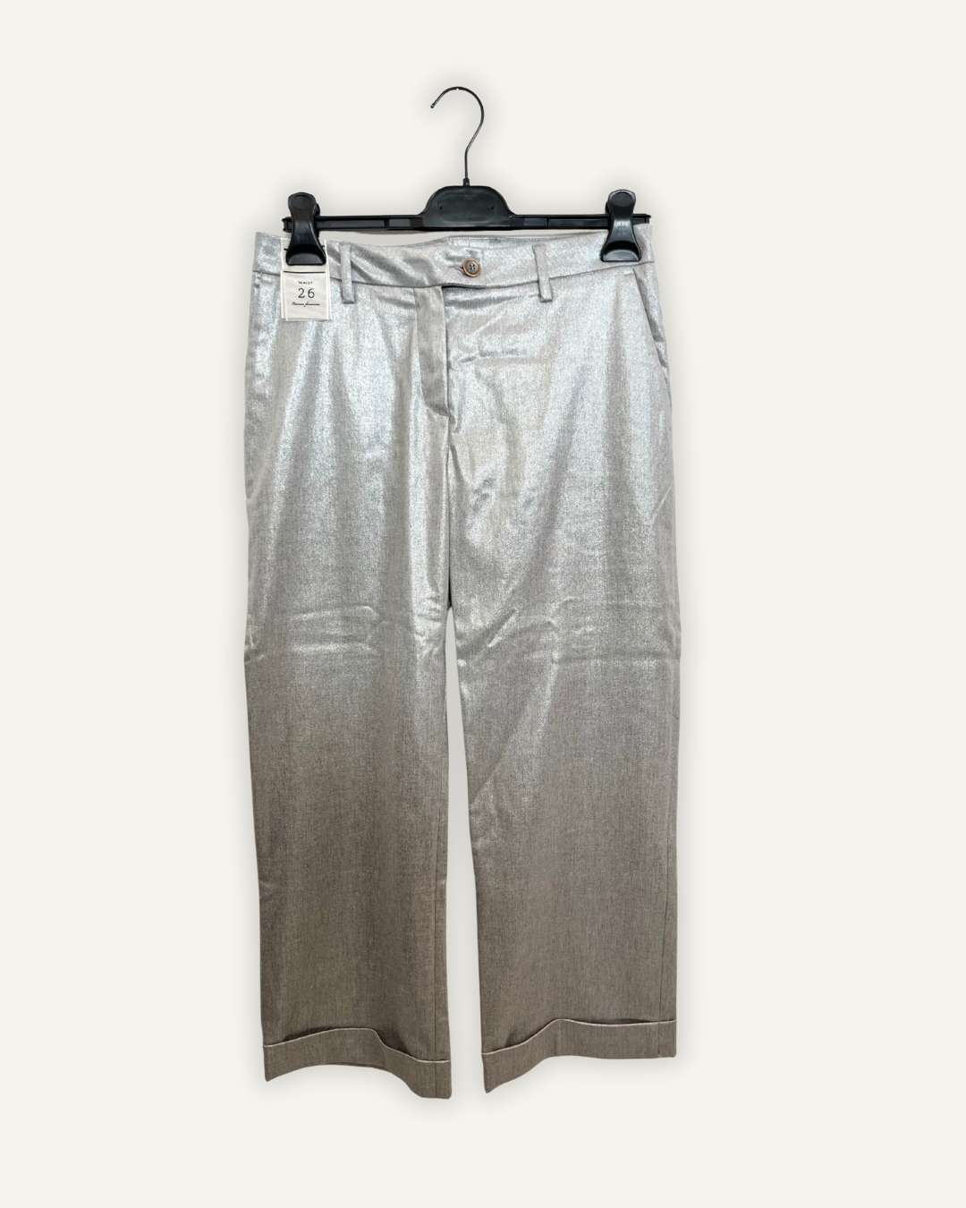 Pantaloni di Re-Hash Argento Metallizzato con Risvolto
