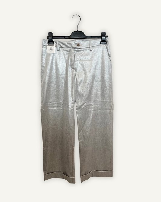Pantaloni di Re-Hash Argento Metallizzato con Risvolto