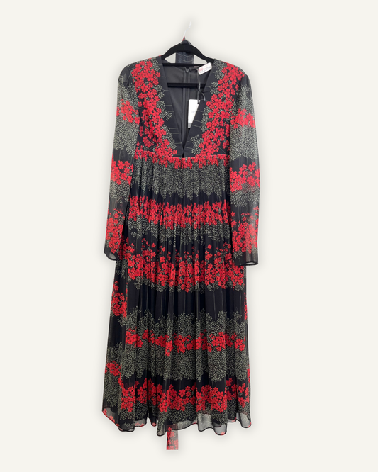 Abito Lungo di Red Valentino in Chiffon con Stampa Floreale Rossa