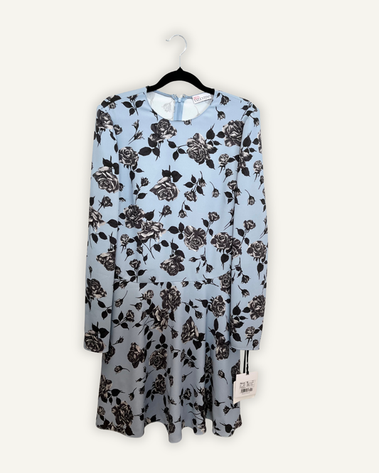 Abito Red Valentino Celeste con Stampa Rose