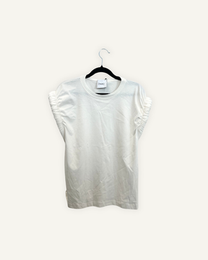 T-shirt Nude con Spalle Arricciate