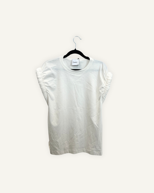 T-shirt Nude con Spalle Arricciate