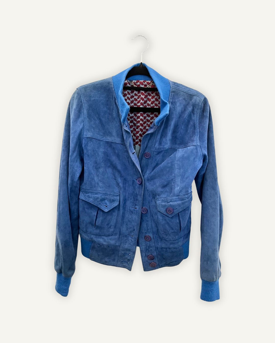 Bomber di Le Lentier in Suede Blu Cobalto