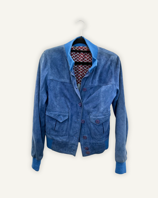 Bomber di Le Lentier in Suede Blu Cobalto